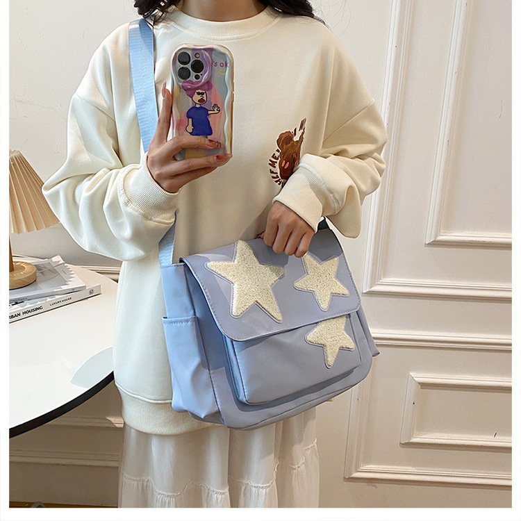 Cross-border wholesale large-capacity five-pointed star canvas single-shoulder bag, cute school style crossbody bag, student commuting bag for classes undefined
