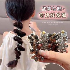 日系髪飾りパール電話線ヘアリングビーズひも高級感低馬尾髪ひも女性皮筋編髪神器