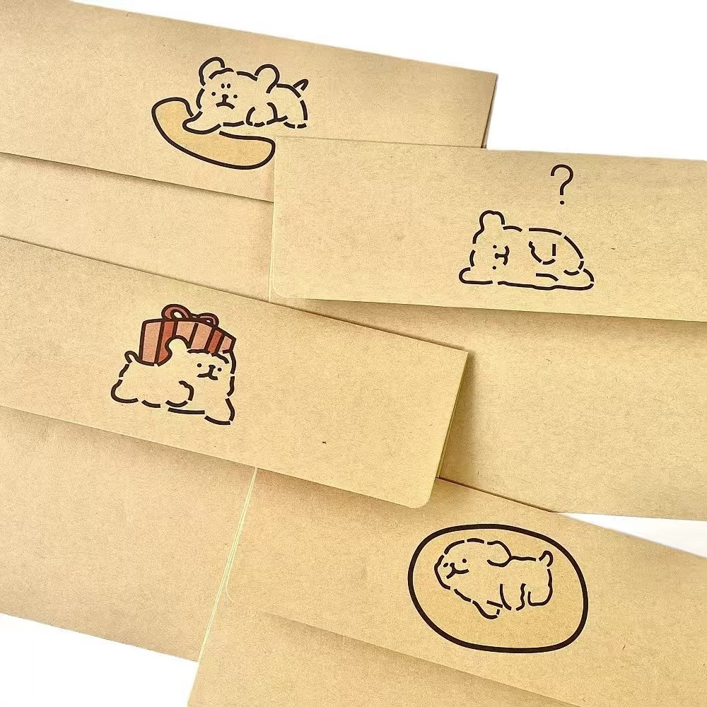 Estudiantes creativos lindos cajas de dibujos animados perros de alto valor de cara engrosado papel kraft sobre carta simple inswind