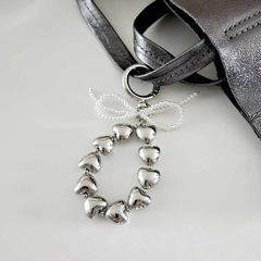 韓國東大門新款掛件時尚質感珠珠蝴蝶結金屬愛心鑰匙扣包包鏈掛飾