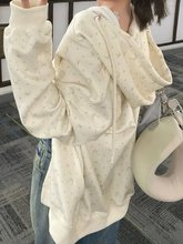 慵懒复古碎花棒球服卫衣外套女春季新款韩系温柔宽松休闲帽衫夹克