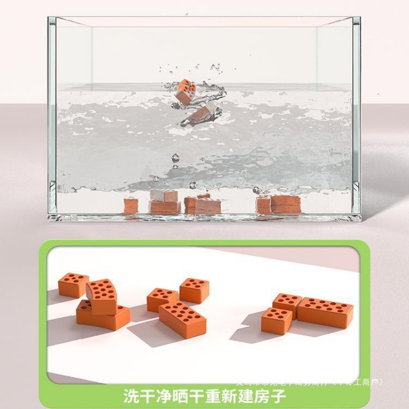 レンガ職人が家を建てる壁のおもちゃ新年の贈り物子供の建物手作りレンガ小屋ミニセメント|undefined