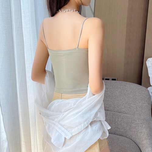Short beautiful back camisole women's summer inner wear knitted outer bra with breast pads one-piece bottoming sexy top