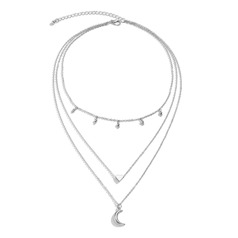 Alloy Material Moon, Heart Shape Pattern Women's Gender Plating Design Elegant Lady Streetwear Moon Heart Shape Alloy Wholesale Three Layer Necklace