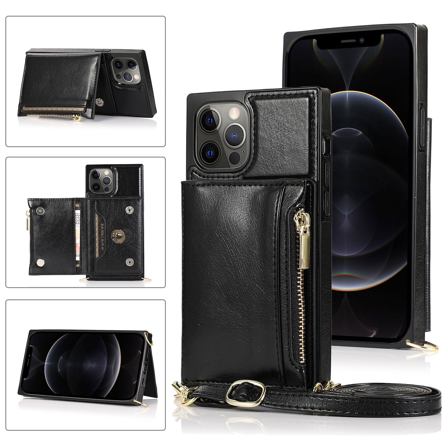 Phone Wallet Case With Card Holder And Crossbody Strap For Iphone_voghion.com