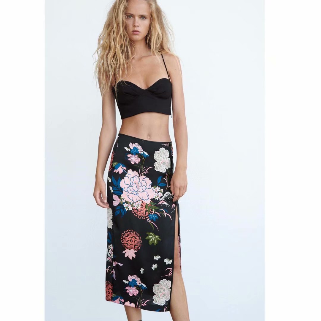 printed silk satin texture skirt Nihaostyles wholesale clothing vendor NSAM75915