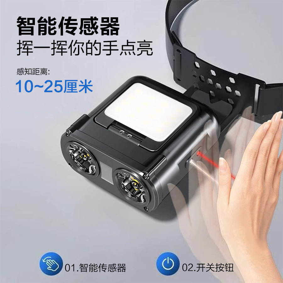 Transfronterizos venta caliente faro agitando inducción TYPE-C carga larga duración luz de pesca nocturna sombrero lámpara de clip lámpara de bicicleta