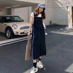 デニムの背もたれのスカートの女装の小さい体の夏の新型の高い腰はやせているファッションの百合のフォークの中の長いワンピースを現します。