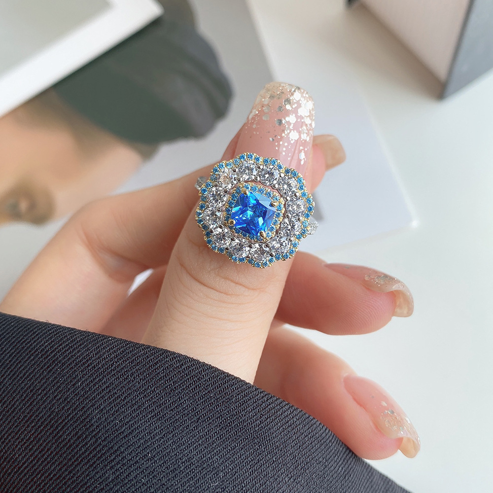 Fashion Geometric Sterling Silver Inlay Zircon Rings 1 Piece