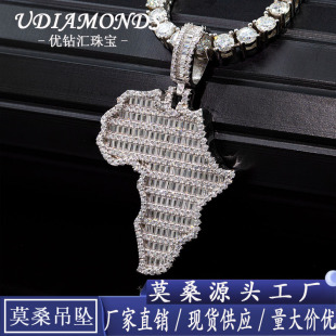 You Diamond Exchange Cross-border New s925 Silver Set Moissanite Small Map Hip-hop Pendant for Men and Women Hip-hop Fashion Brand