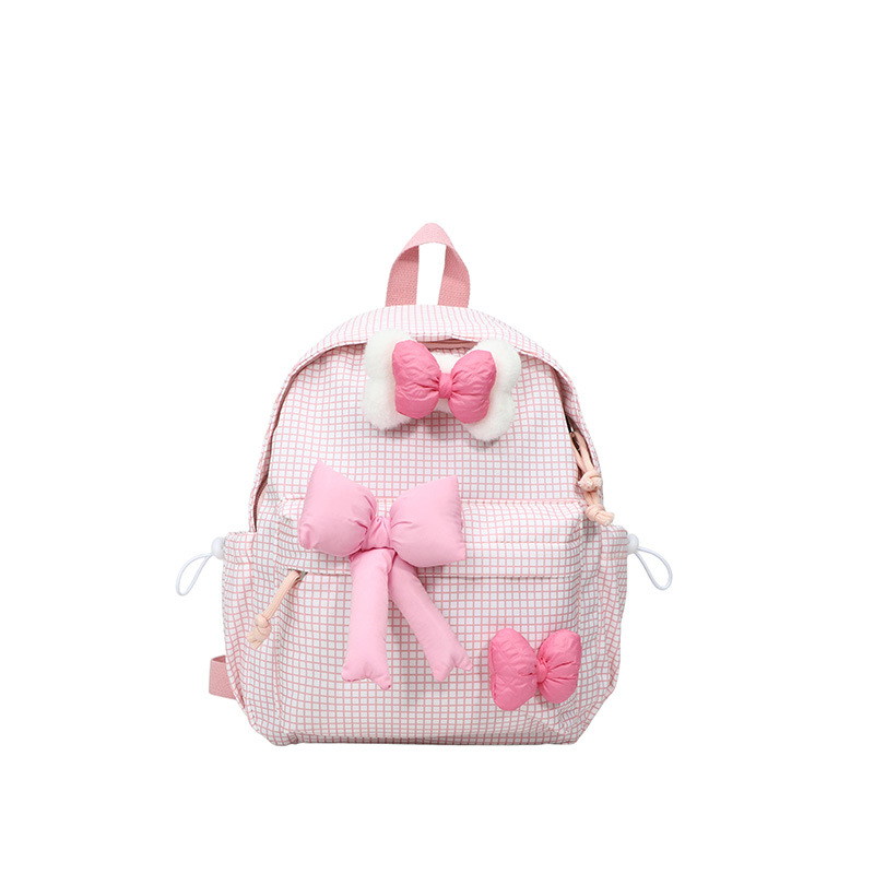 Mochila para niños y niñas a cuadros de estilo occidental, lindo lazo, literario, escuela de escuela primaria, mochila escolar, nueva mochila para niños