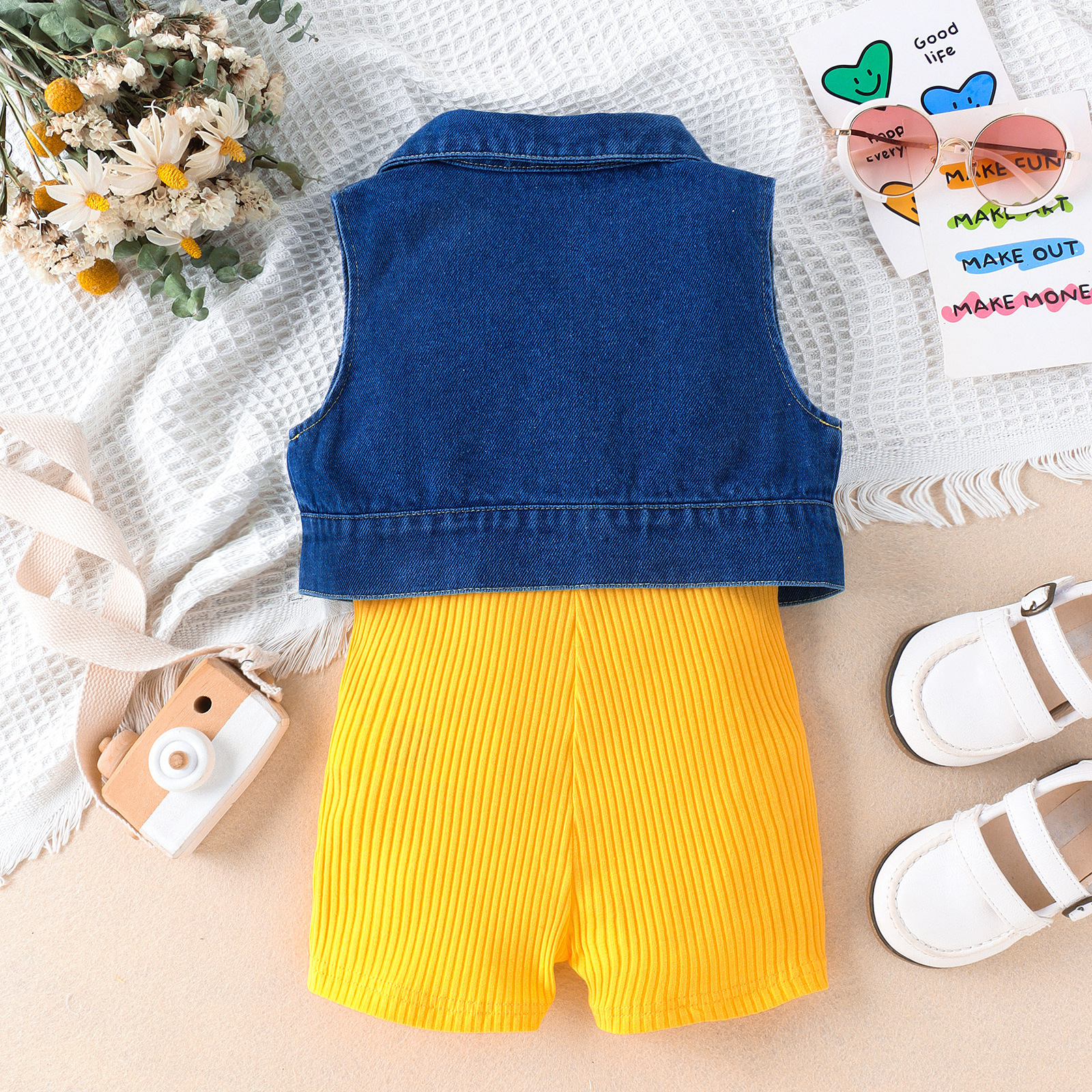 208g Weight Kids Clothing Sets Children's Clothing Type Sleeveless Sleeve Length Polyester Fabric Type Shorts Sets Sets Type 2 Pieces Set Quantity Daily Occasion Turndown Neckline Comfort Function Regular Fit Fit Type Solid Color Pattern Summer, Spring Season Girl'S Gender Casual Style Casual Solid Color Polyester Girls Clothing Sets 18