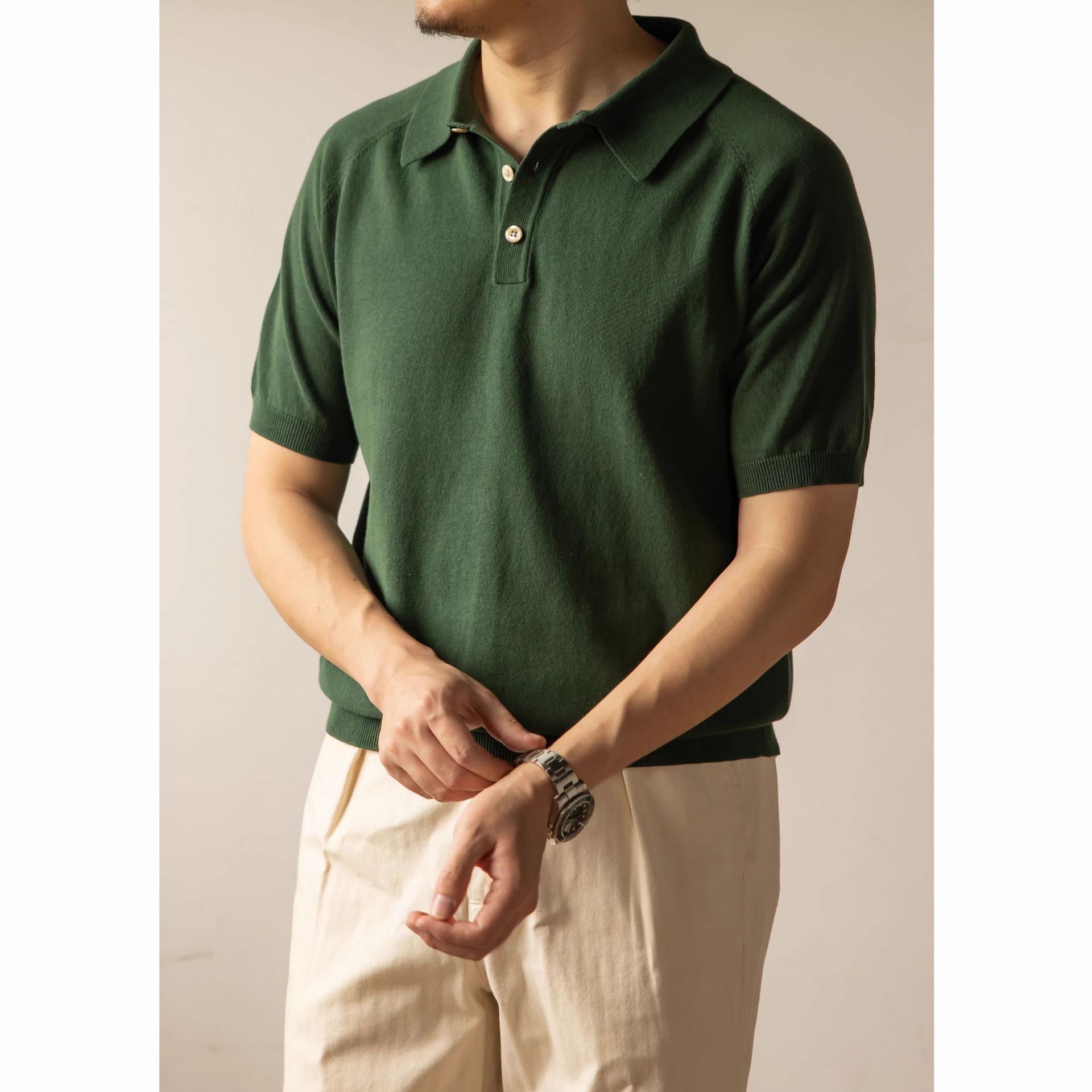 Summer New Short-Sleeve Knit Polo Shirt for Men, Lightweight and Mature Business Style, Slim Fit, Ice Silk, Korean Version, Wholesale for Delivery and Cross-Border Trade