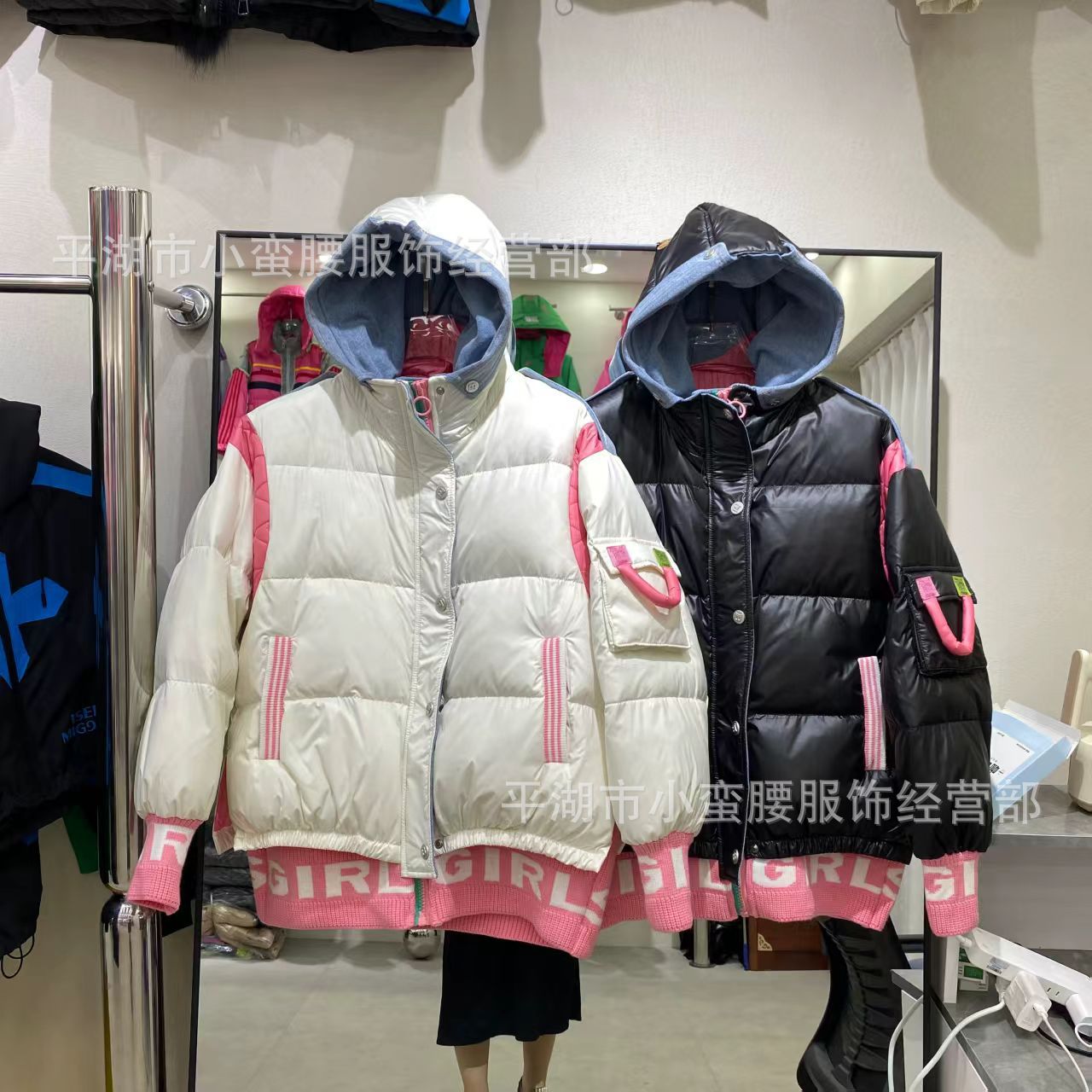 Cross-Border New down Jacket Threaded Sleeve Letter Women's Short Hooded White Duck down Loose Casual High-End Jacket