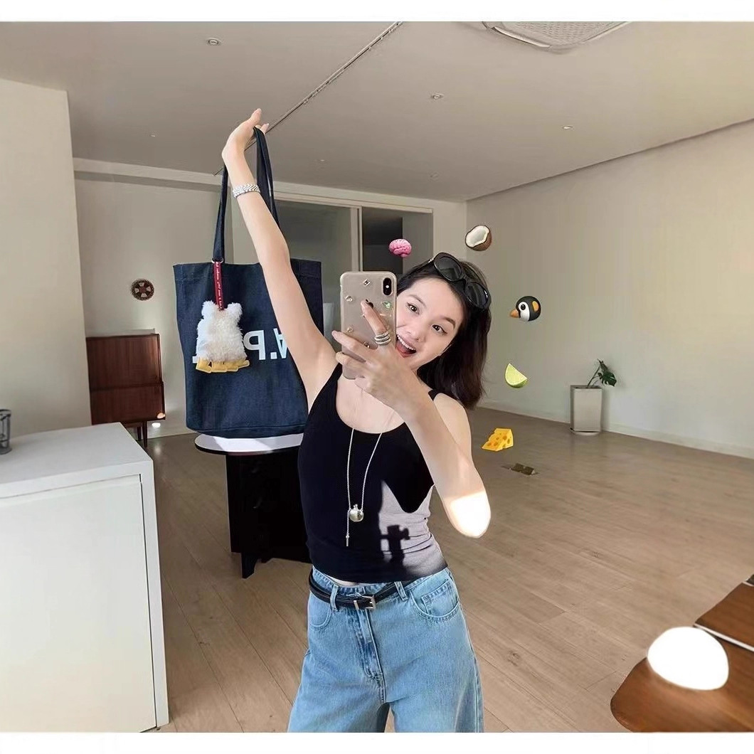 冬季磨毛保暖U领吊带工字背心吊带女新款辣妹修身带胸垫上衣isn潮