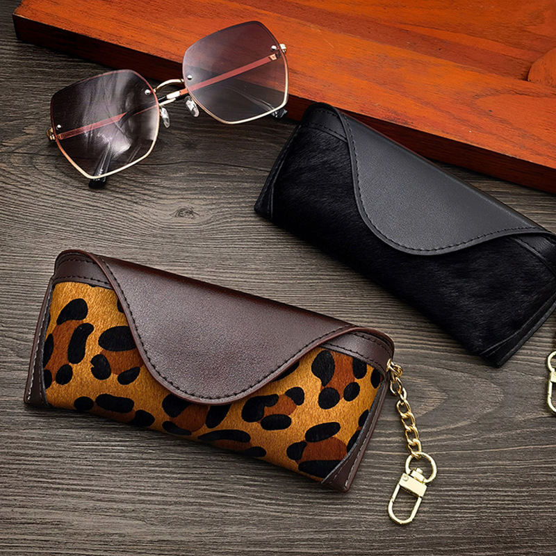 New Men's and Women's Anti-Pressure Glasses Bag Leopard Print Horse Hair Portable Glasses Storage Bag Myopia Glasses Case Sunglasses