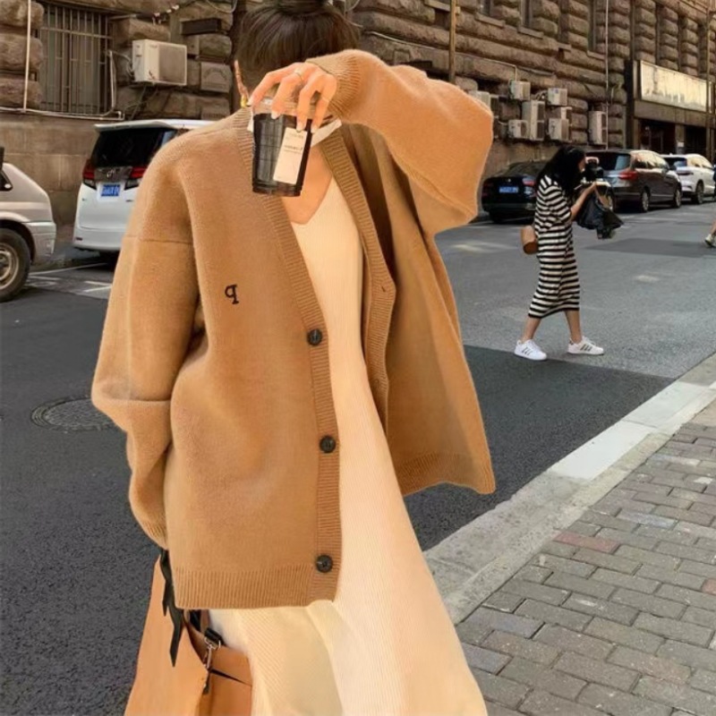 Cárdigan Largo de Punto para Mujer de Acrílico con Cuello en V y Manga Larga para Otoño e Invierno