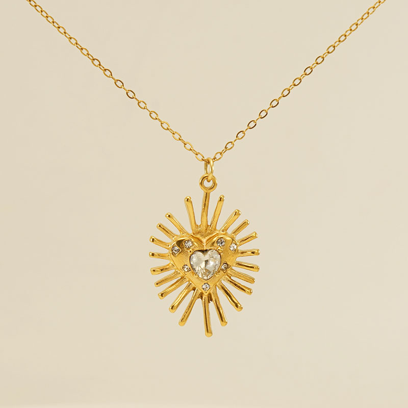 Heart Shape Pattern Women's Gender Wholesale Jewelry IG Style Sweet Shiny Heart Shape 304 Stainless Steel Zircon 18K Gold Plated Inlay Pendant Necklace
