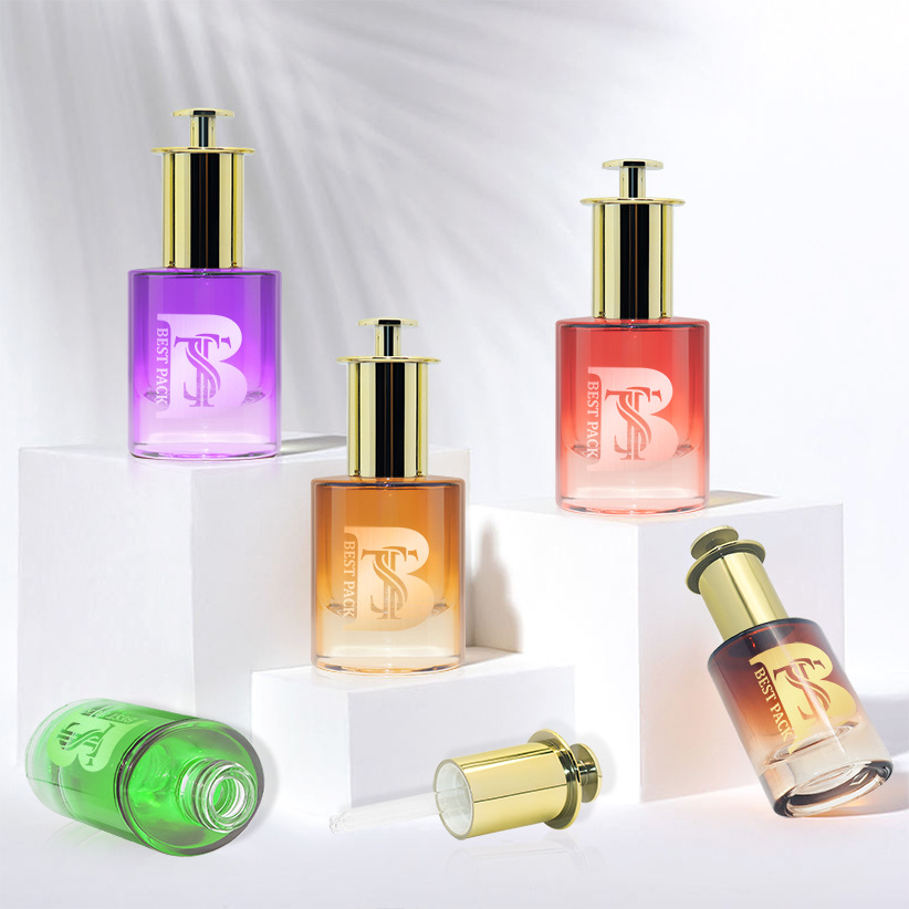 批发滴管瓶20ml精华液原液瓶椭圆按压玻璃瓶香水护肤品化妆品套装