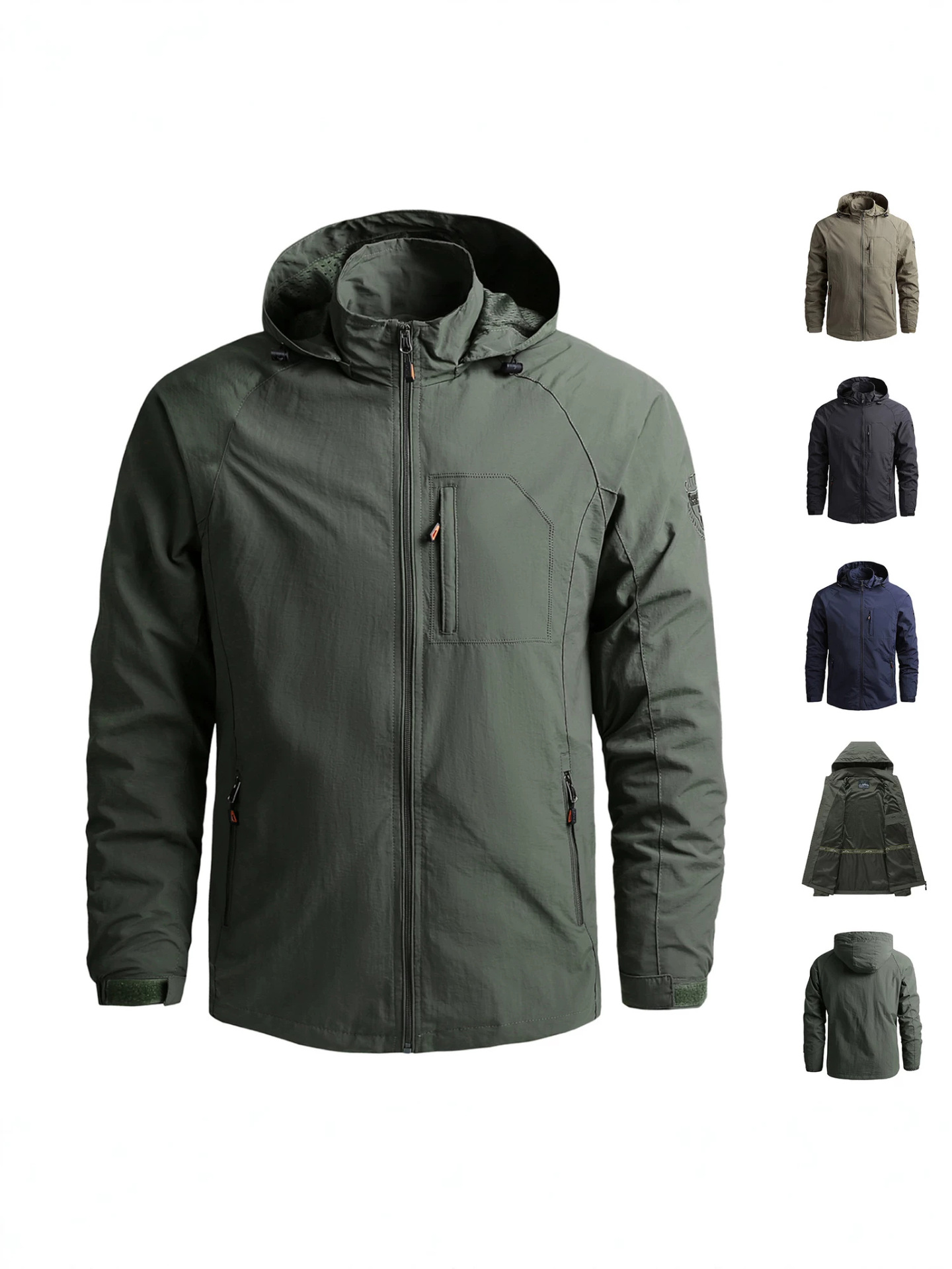 Autumn men's sports thin windproof solid color jacket with hood