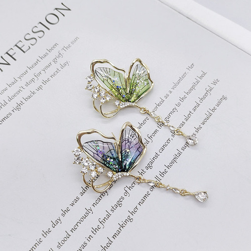 Cross-border butterfly brooch translucent rhinestone insect corsage high-end design pin clothing accessories wholesale