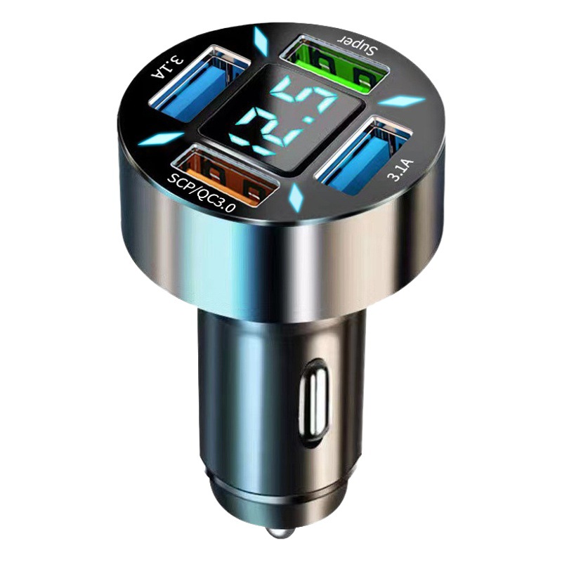 New digital display car charger 4usb 66W fast charge PD mobile phone charging head one drag four QC3.0 car charger