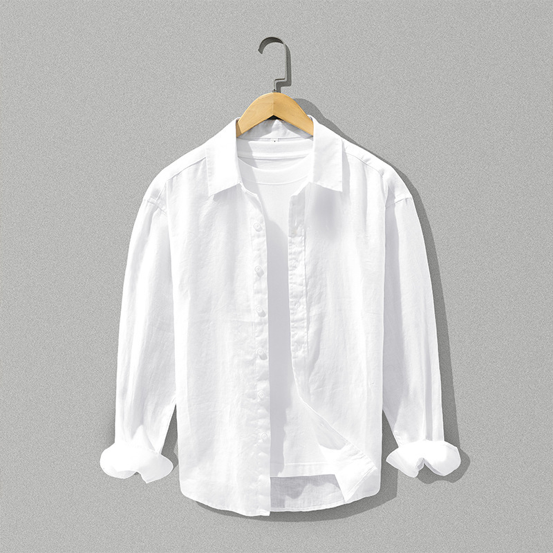 W833 Men's New Style 100% Pure Linen Long-Sleeved Shirt Japanese Fashion Versatile Artistic Casual Loose Top