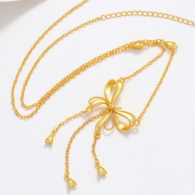Collar de Borla con Lazo Chapado en Oro de 24k de Aleación de Cobre Xuping Jewelry para Mujer, Cadena de Clavícula de Lujo Ligero para Otoño e Invierno, Venta al por Mayor