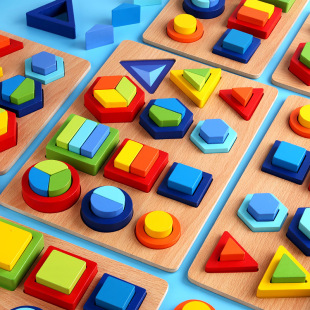 Children's Wooden Puzzle Montessori Shape Cognitive Matching Toy 1-2-3 Years Old Baby Early Education Geometry Equal Partition Panel