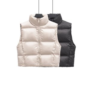 ZR Women's Clothing European and American Style 2024 Autumn and Winter New American Style Simple Style Warm Outer Wearing Vest Sleeveless Short Vest