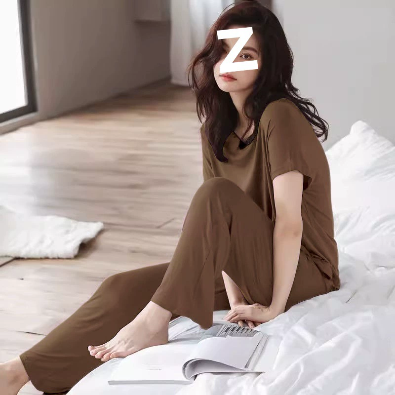 Бесшовная футболка из ледяного шелка с короткими рукавами, повседневные брюки, домашняя одежда, женская летняя тонкая свободная пижама, которую можно носить вне комплекта из двух предметов