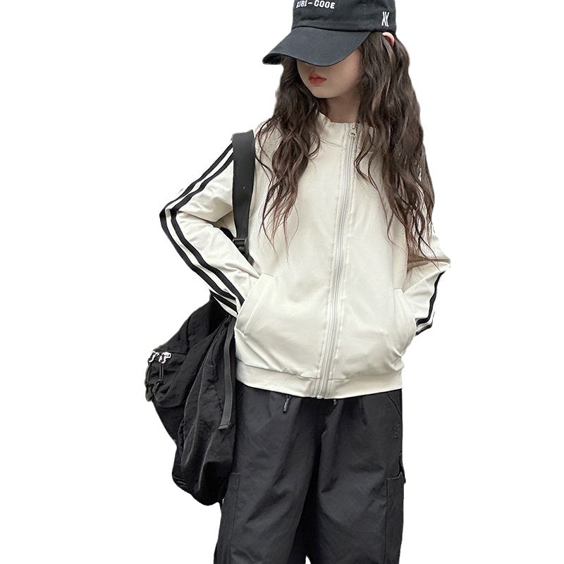 Internet popularidad de la versión coreana de la chaqueta casual con cremallera de los niños de primavera y otoño nuevo estilo extranjero chaqueta de moda a rayas