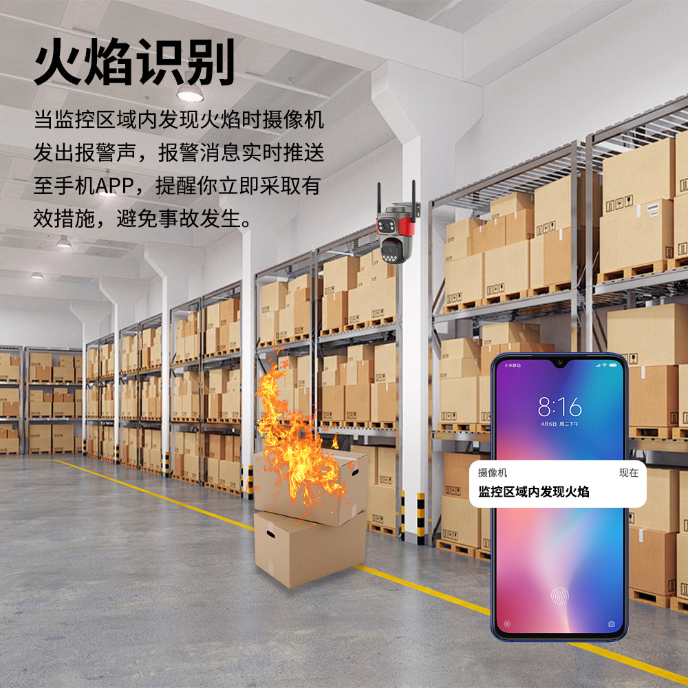 Monitoreo de alarma pirotécnica inteligente AI de doble lente de alta definición de visión nocturna de identificación remota cámara de monitoreo