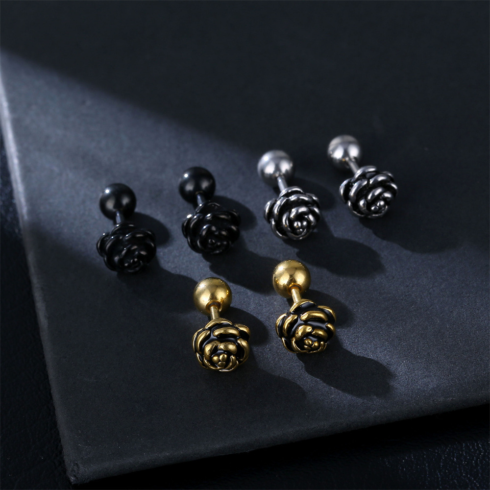 1 Piece Hip-Hop Rose Plating Stainless Steel Ear Studs display picture 1