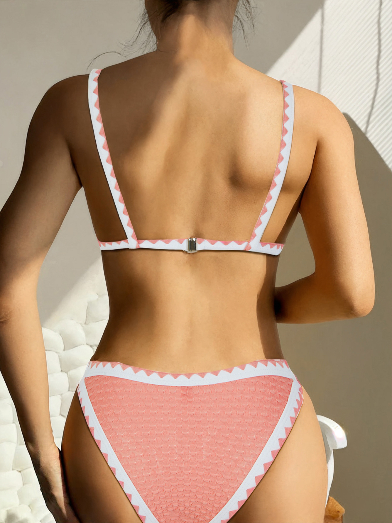 92g Weight Sexy Feel Of Sensation Briefs Panties Style Polyester Fabric Type 2 Pieces Set Quantity Swimming Pool, Beach Occasion Serrated Pattern Women's Gender Women's Serrated 2 Pieces Set Bikinis Swimwear 22
