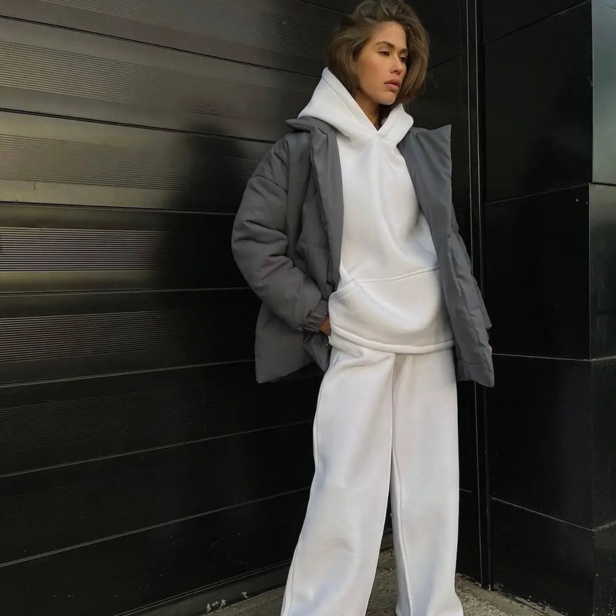 Loose Version Solid Color Pattern Women's Casual Solid Color Cotton Blend Polyester Pants Sets