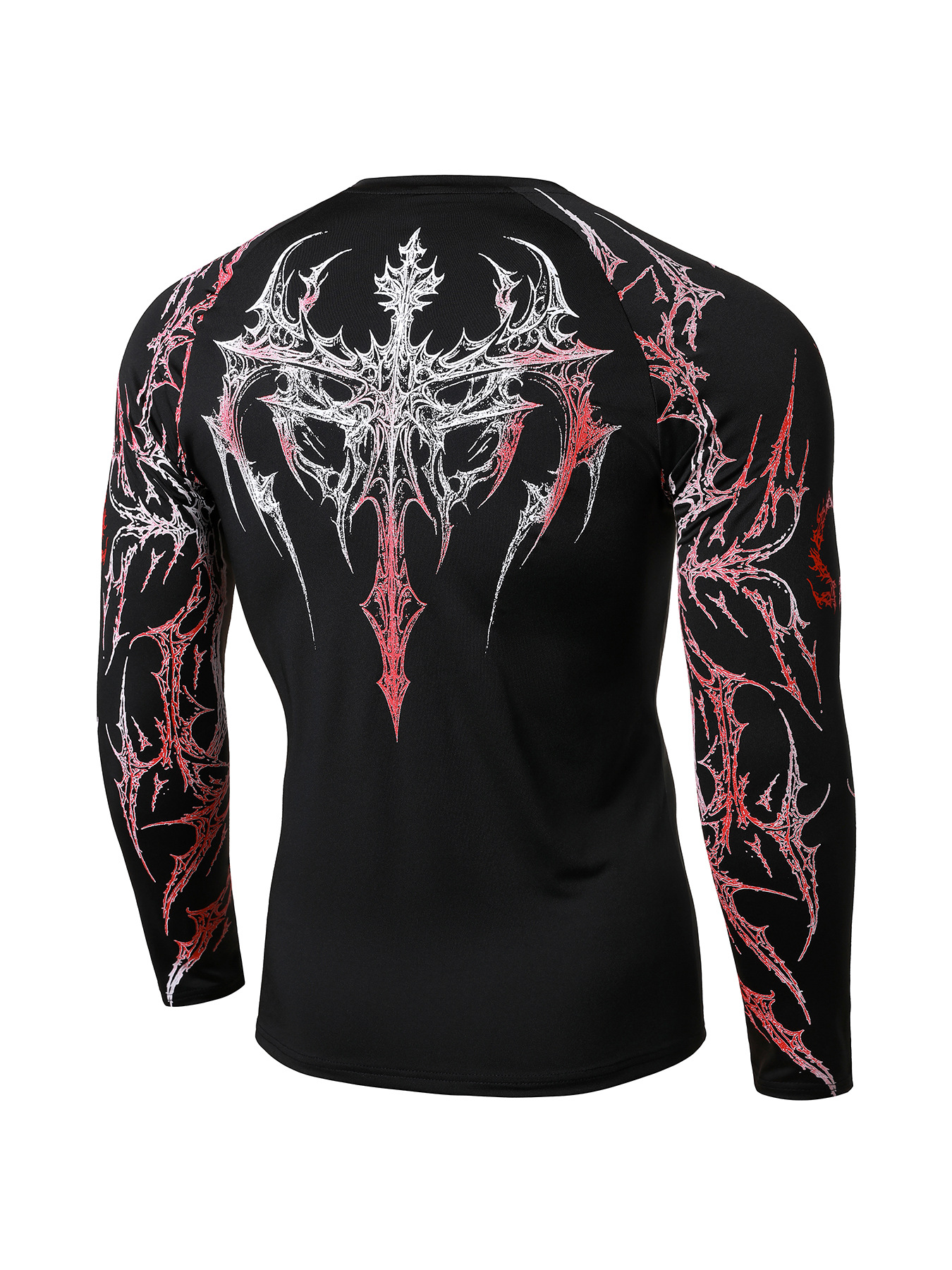 Men's Slim Fit Long Sleeve Workout Shirt Quick Dry Thermal Top with Metallic Floral Print Streetwear Gym T-Shirt for Training_viptrois.com