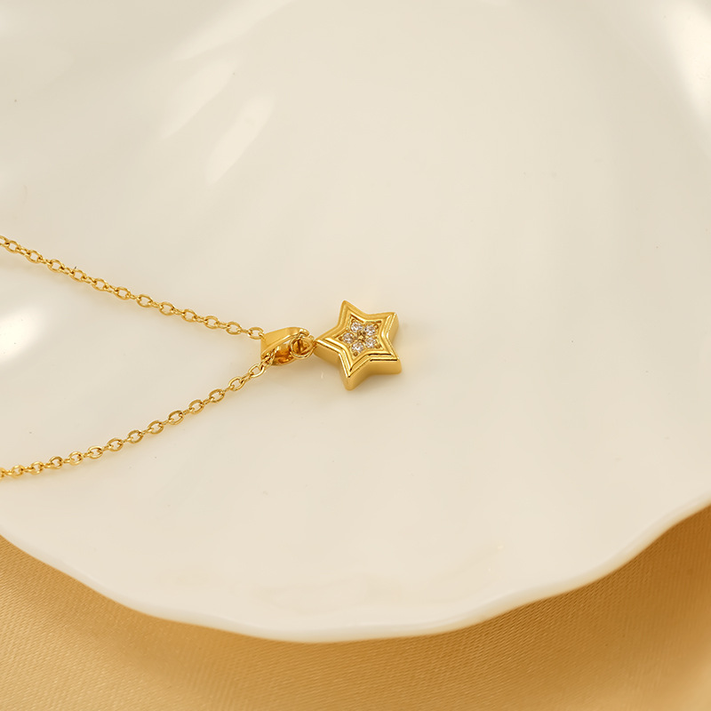 Geometric pendant stainless steel with zircon