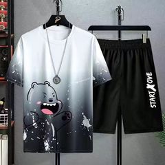 新商品速乾氷糸グラデーションセットメンズ半袖tシャツ夏カジュアル半ズボンスポーツ2点セットかっこいい男服