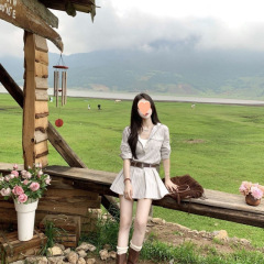 老钱风长袖条纹衬衫连衣裙修身气质压褶设计感收腰旷野遐想