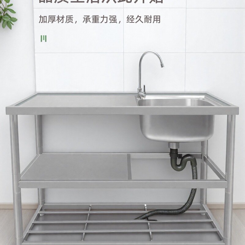 Stainless Steel Sink with Bracket Kitchen Sink Wash Basin Countertop Integrated Sink Household Laundry Wash T&