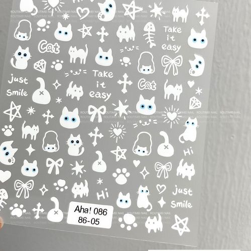 Aha! Cute Cartoon Cat Nail Stickers—Adorable Instagram-Inspired Kitty Designs with Backing Glue