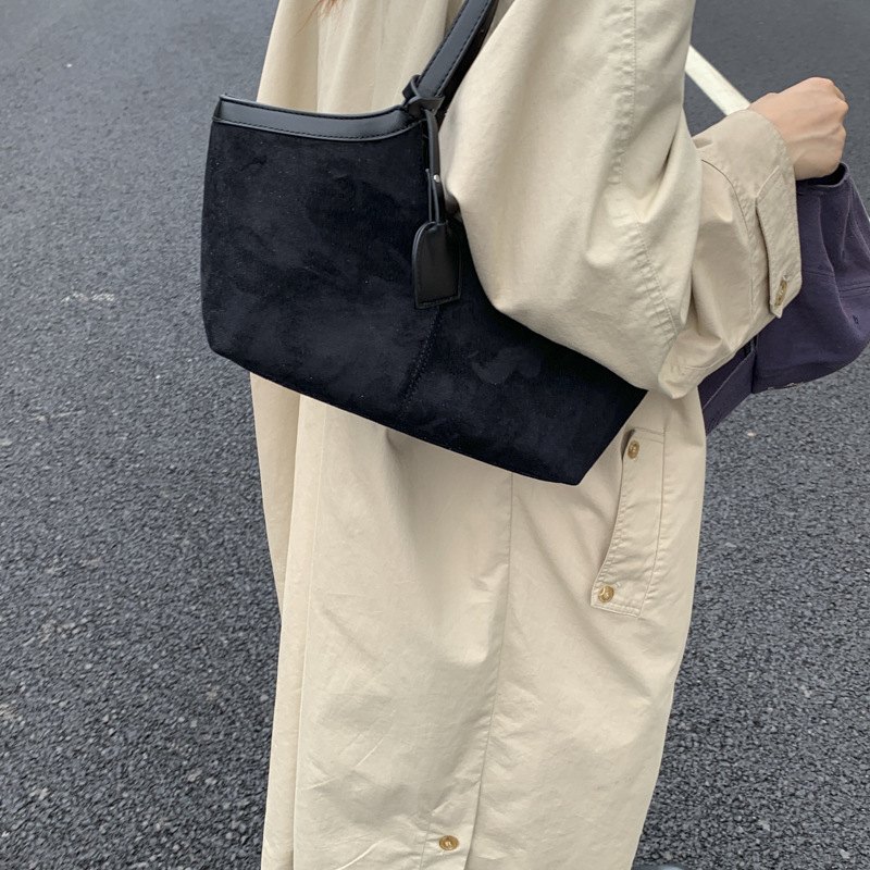 简约休闲绒面托特包女2025秋季新款高级感洋气单肩腋下轻奢手提包|undefined