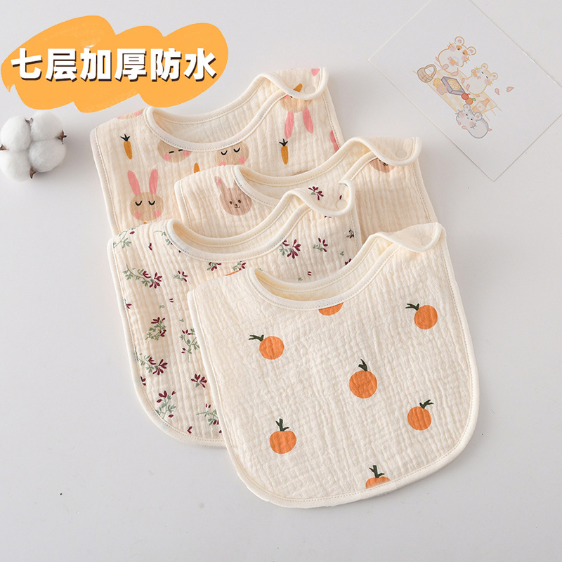 Children's waterproof cotton gauze protective eating bib for food