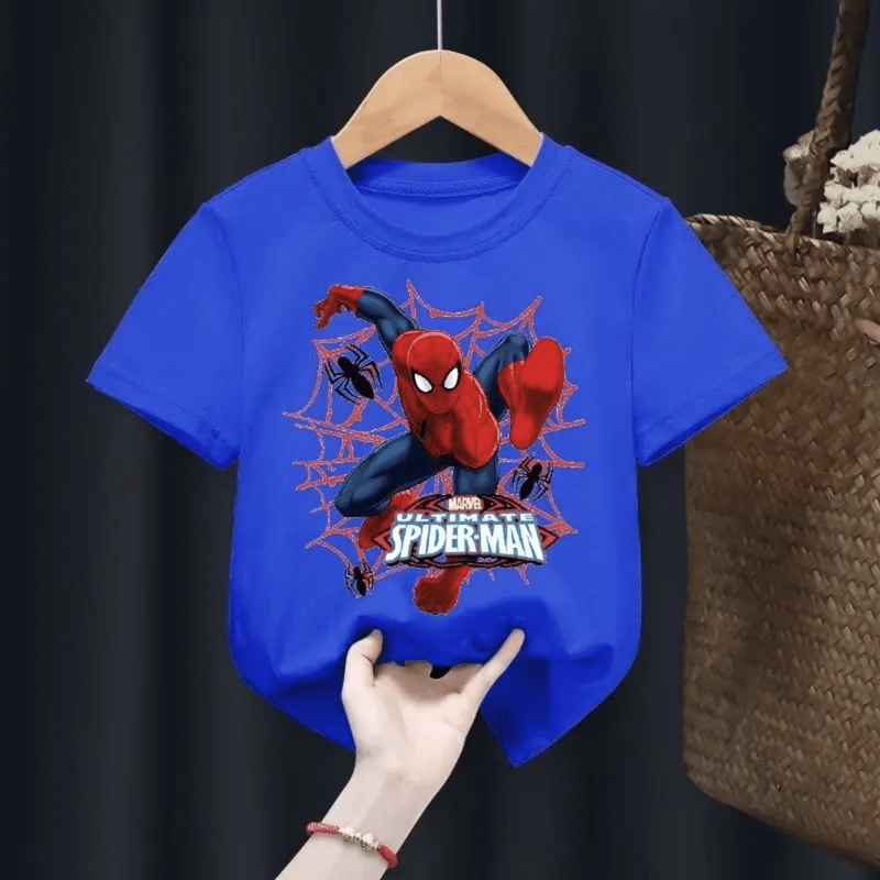 Spider-Man Boys Short-Sleeved T-Shirt Summer Thin Section Small and Medium-Sized Baby Boy Cartoon Trendyy Half-Sleeved Top Round Neck