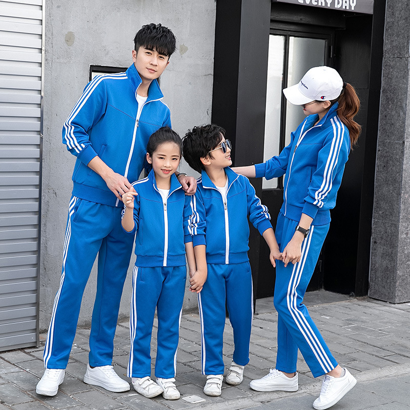 Trajes deportivos de ocio transfronterizos de tamaño grande, chaqueta de hombre y mujer, pantalones rectos, primavera y otoño, tres barras, trajes infantiles, camisetas de comercio exterior