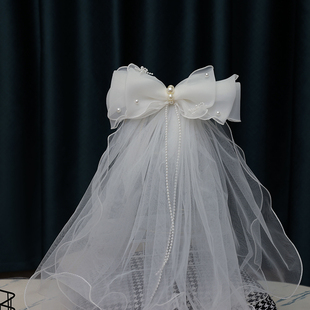 French Princess Style Bow Knot Wedding Veil Headdress Simple Short Bride Wedding Registration Photo Props