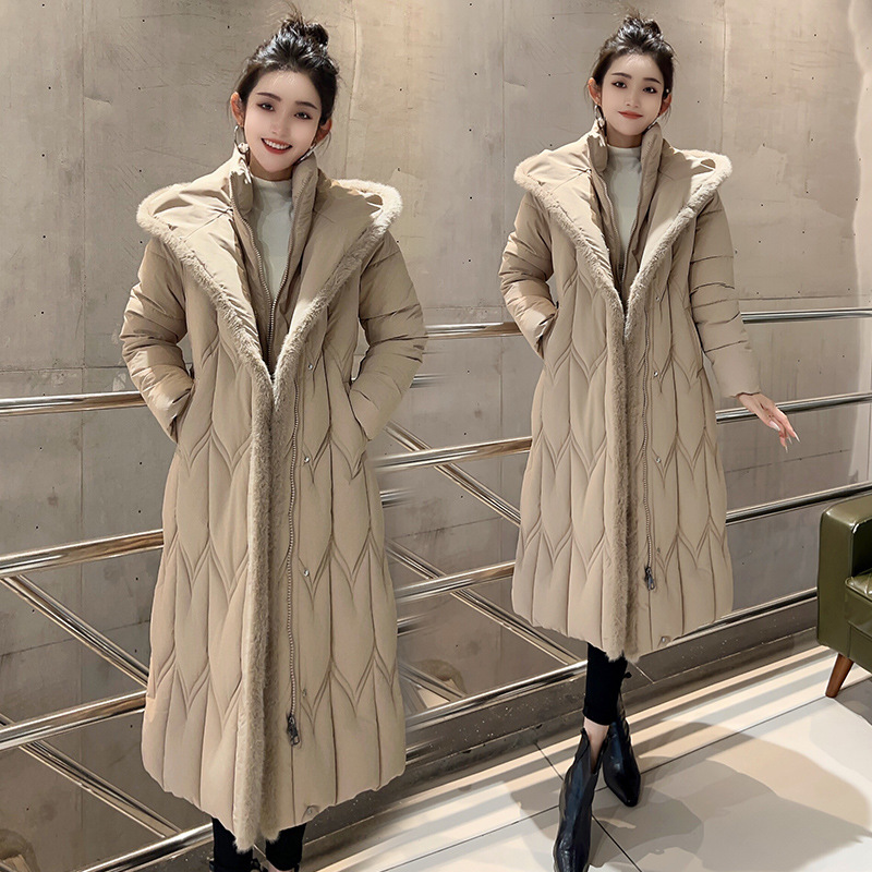 2025 ropa de algodón de moda larga nueva versión coreana sobre la rodilla L - 7XL ropa de algodón de mujer con capuzas de tamaño grande abrigo de moda