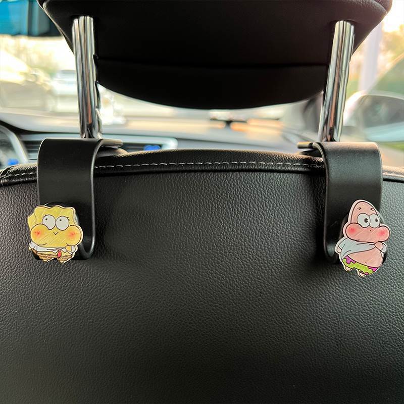 Gancho de coche, gancho trasero del asiento trasero, suministros de coche, soporte de carga, lindo Bob Esponja, dibujos animados