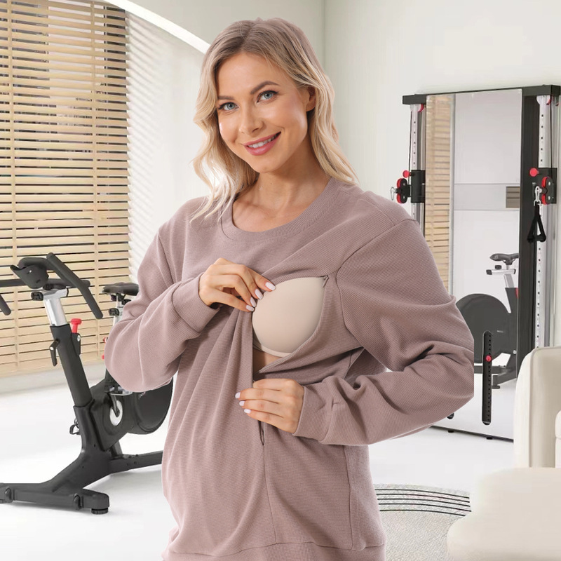 European and American Autumn and Winter Pregnant Women's Long-sleeved Lactation Sweat Jacket Wearing Loose Casual Maternity Clothes Cross-border European and American plus size European and American Autumn and Winter Pregnant Women's Long-sleeved Lactation Sweat Jacket Wearing Loose Casual Maternity Clothes Cross-border European and American plus size